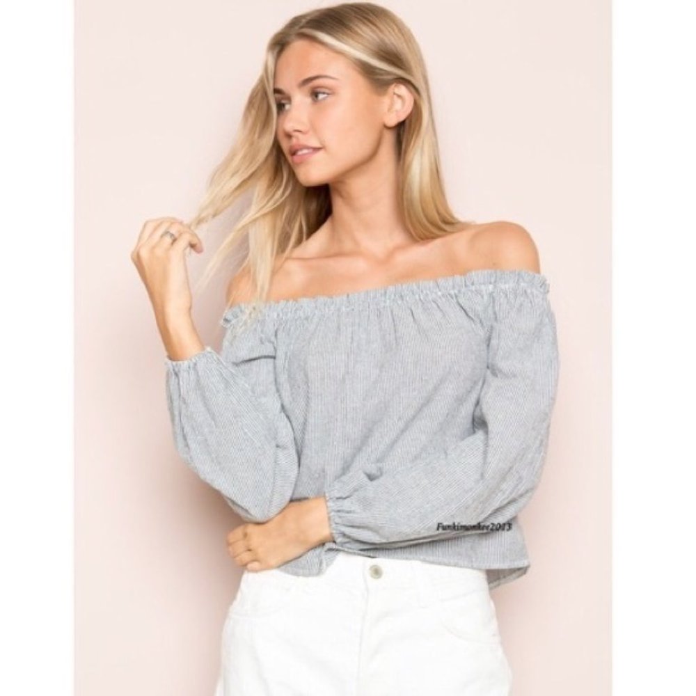 Brandy Melville Blue stripe off the shoulder top